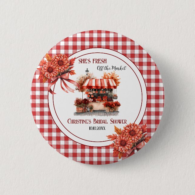 Countryside Picnic Gingham Bridal Shower favor Button (Front)