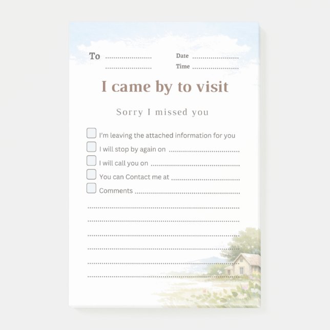 Countryside Return Visit Sticky Note - Dotted Line (Front)