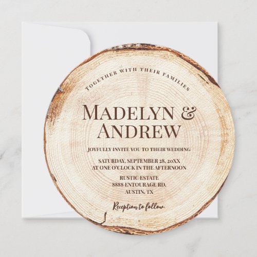 Countryside Romantic Rustic Wedding Wood Tree Bark Invitation