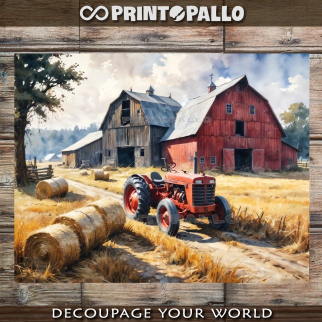 Countryside rural landscape with barn and tractor tissue paper (Creator Uploaded)