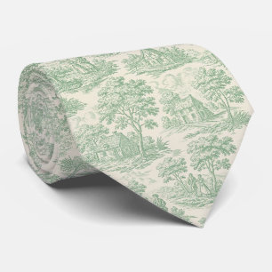 Countryside Sage Green Toile Farm Animal Neck Tie