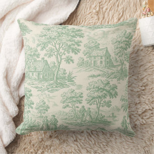 Countryside Sage Green Toile Farm Animal Throw Pillow