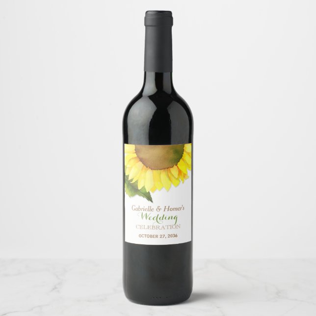 Countryside Sunflower Wedding Wine Label (Front)