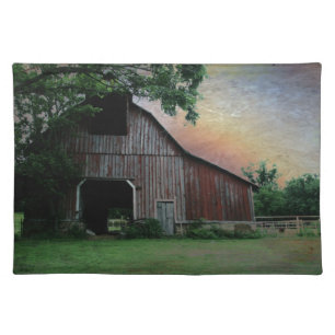 countryside sunset farm landscape old red barn placemat