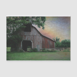 countryside sunset farm landscape old red barn tissue paper