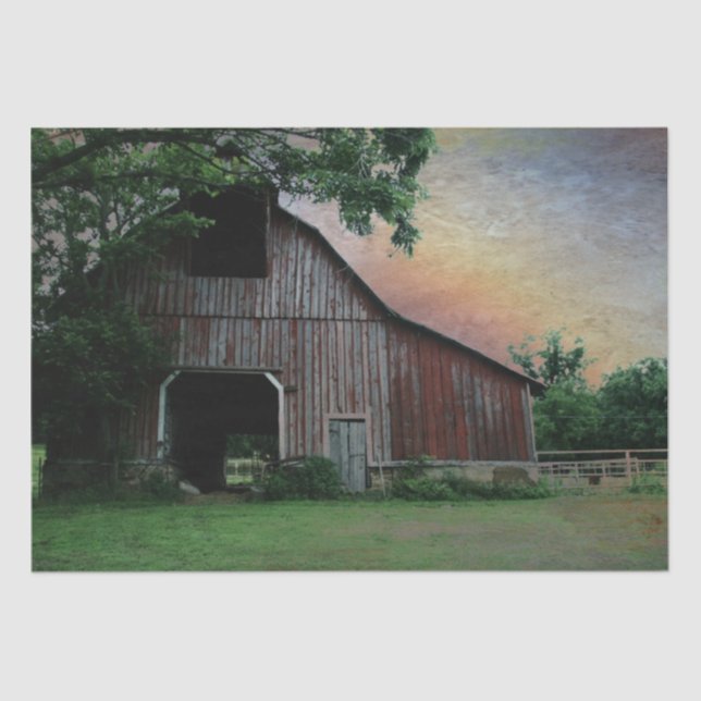 countryside sunset farm landscape old red barn tissue paper (Front)