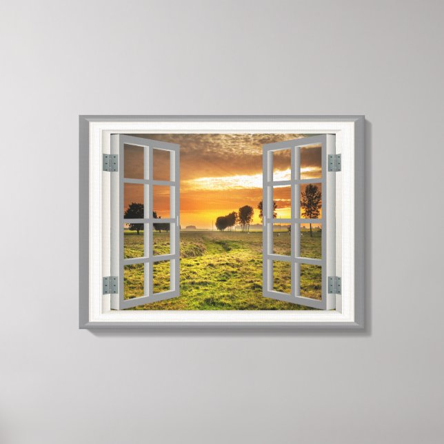 Countryside Twilight Cow Farm USA Canvas Print (Front)