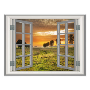 Countryside Twilight Cow Farm USA Photo Print