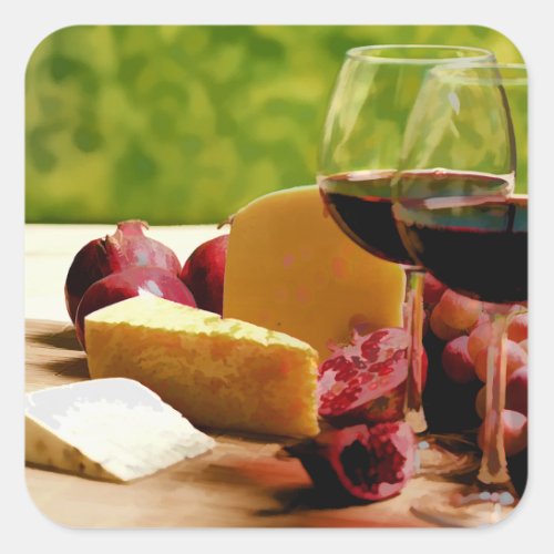 Countryside Wine Cheese  Fruit Square Sticker