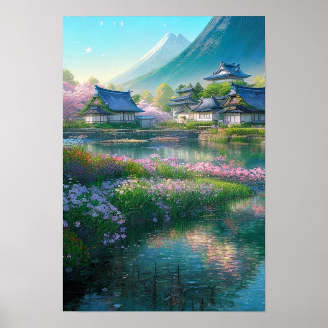 Countryside's Old Wooden Village by the River Poster (Front)