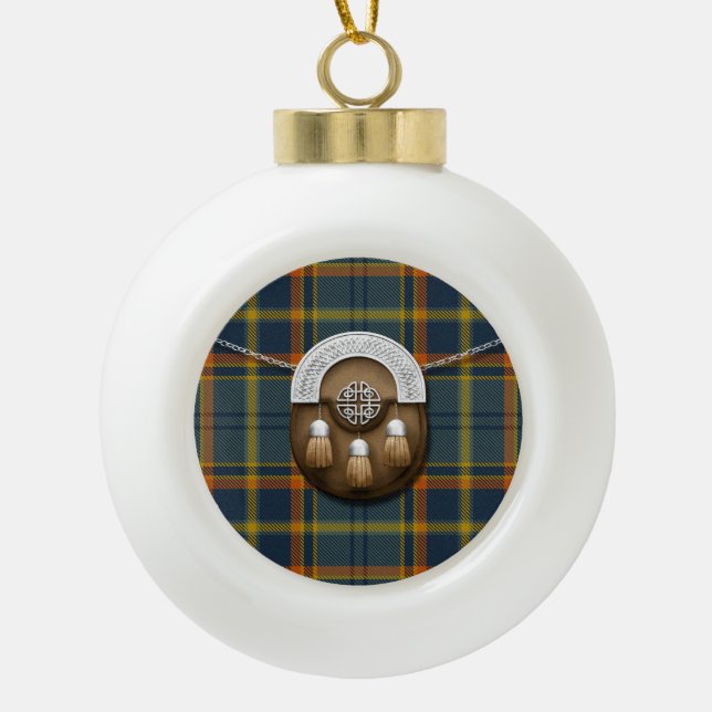 County Antrim Irish Tartan And Sporran Ceramic Ball Christmas Ornament (Front)