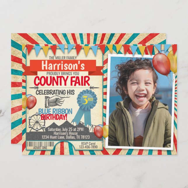 County Fair Birthday Party Invitation Invite (Front/Back)