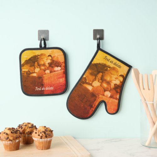 County Fair Fruit Distressed Vintage Personalized Oven Mitt  Pot Holder Set