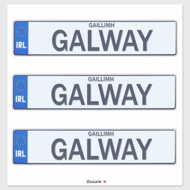 County Galway Irish Reg Plate Decal Stickers x 3 (Sheet)