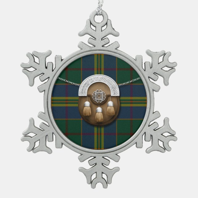 County Kilkenny Irish Tartan And Sporran Snowflake Pewter Christmas Ornament (Front)
