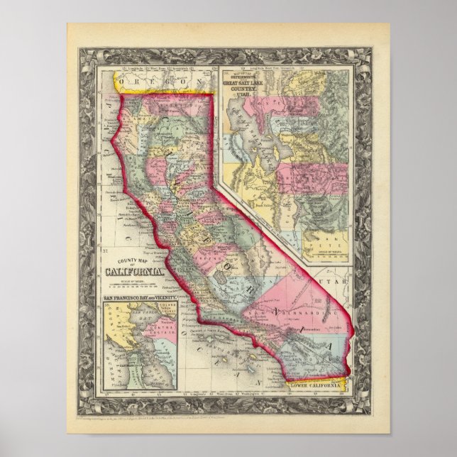 County Map Of California Poster (Front)