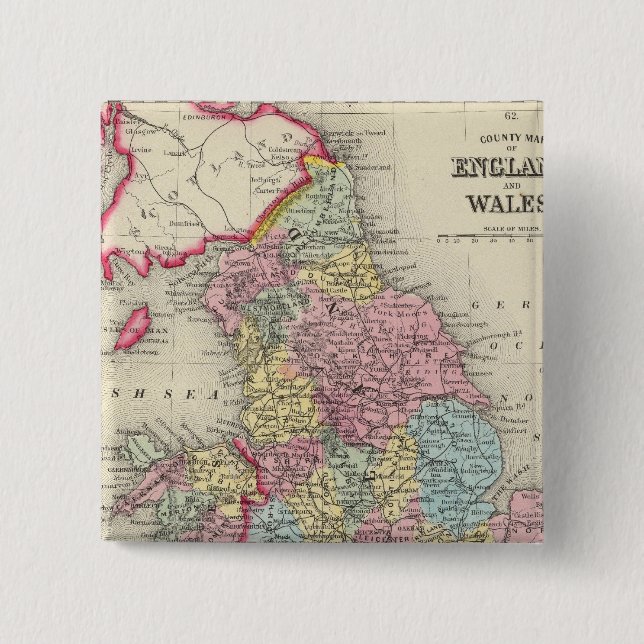County Map Of England, And Wales Pinback Button (Front)