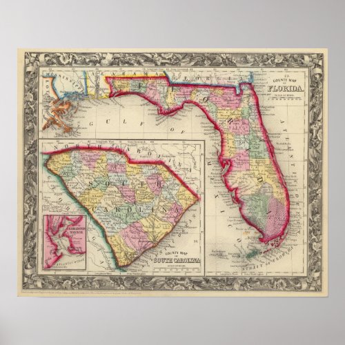 County Map Of Florida Poster