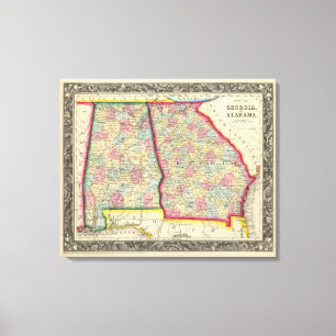 County Map Of Georgia, And Alabama Canvas Print