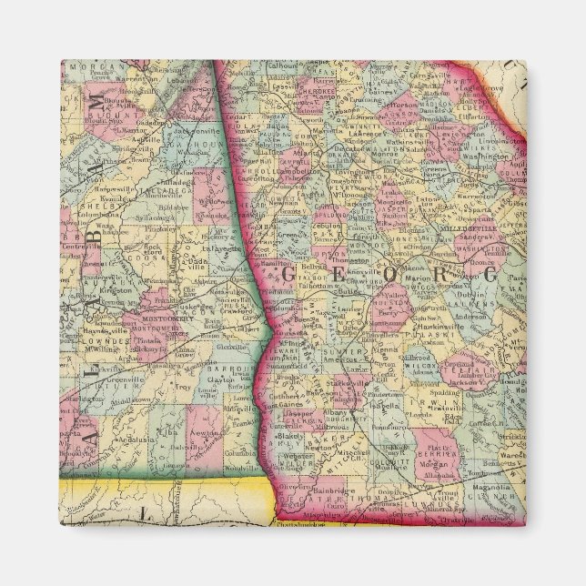County Map Of Georgia, And Alabama Magnet (Front)