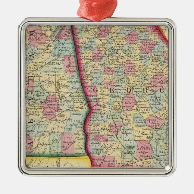 County Map Of Georgia, And Alabama Metal Ornament (Front)