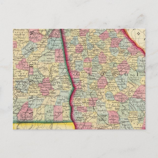 County Map Of Georgia, And Alabama Postcard (Front)