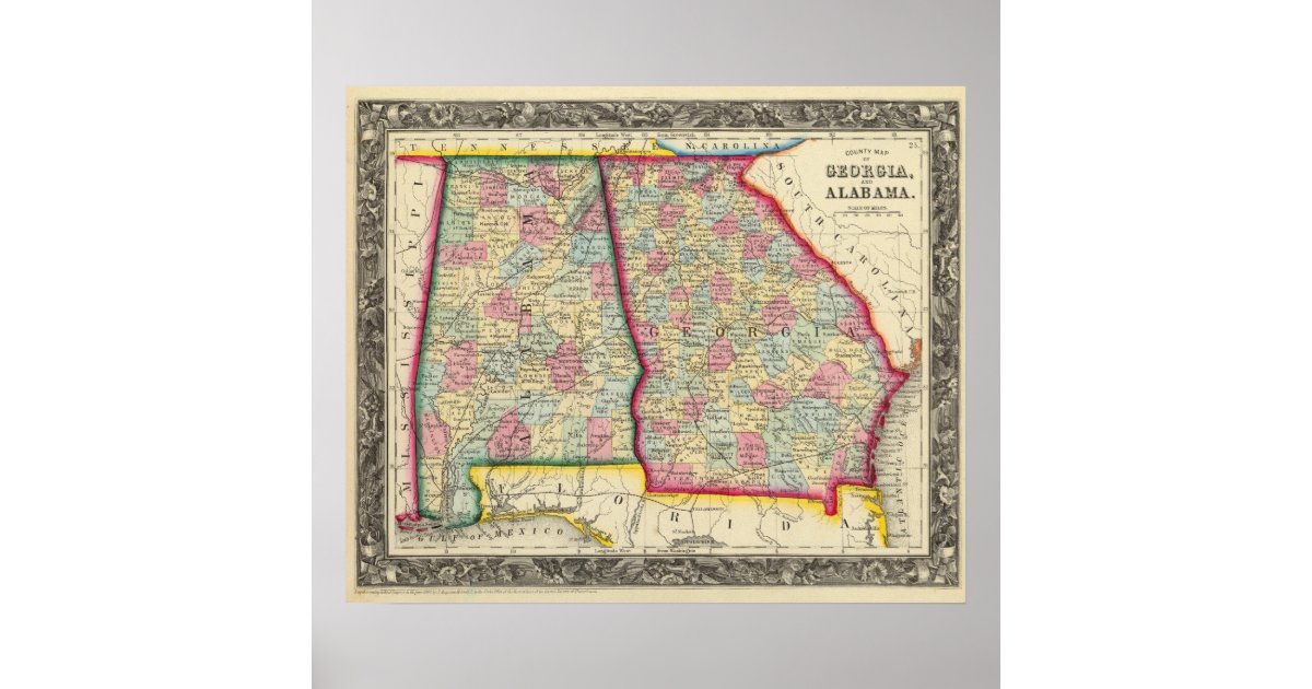 County Map of Georgia and Alabama.: Geographicus Rare Antique Maps