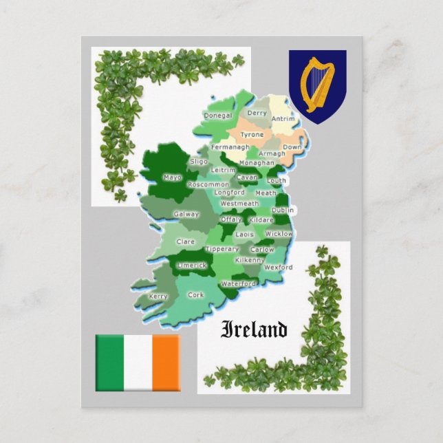 County Map of Ireland Postcard (Front)