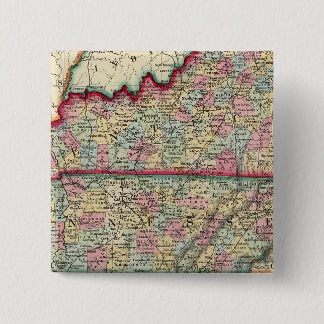County Map Of Kentucky, And Tennessee Button (Front)
