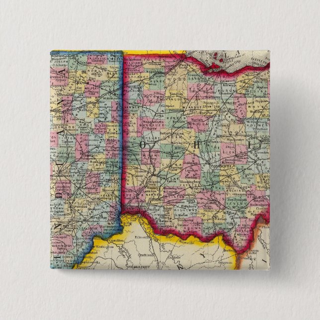 County Map Of Ohio, And Indiana Button (Front)