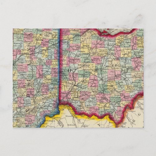 County Map Of Ohio And Indiana Postcard