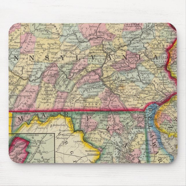 County Map Of Pennsylvania, New Jersey Mouse Pad (Front)