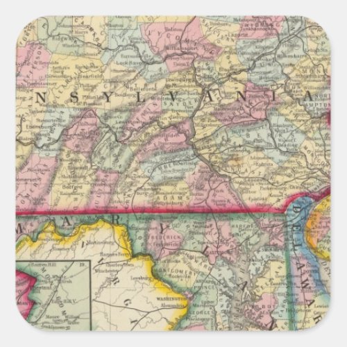 County Map Of Pennsylvania New Jersey Square Sticker