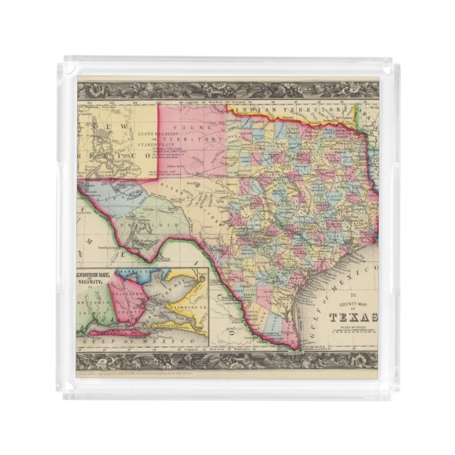 County Map Of Texas Acrylic Tray (Front)