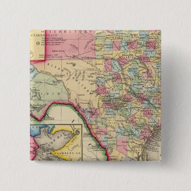 County Map Of Texas Pinback Button (Front)