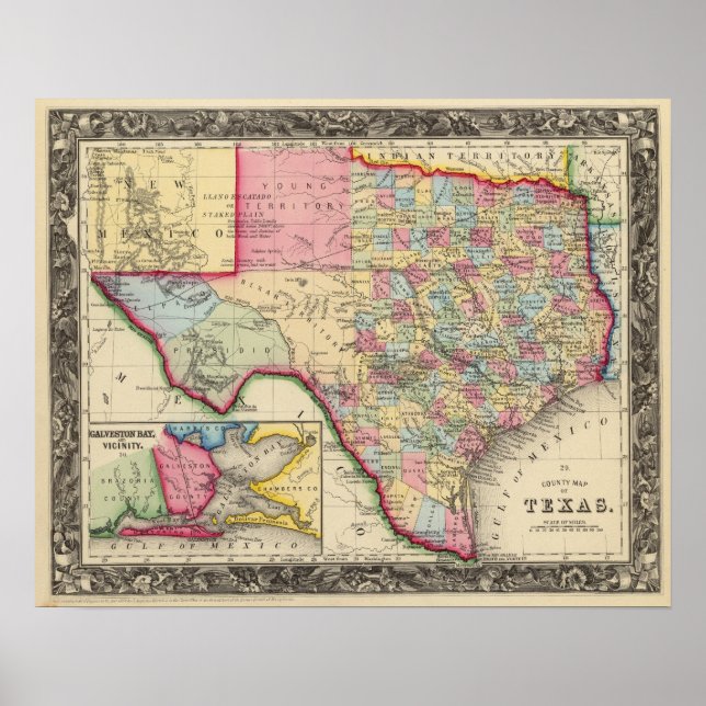 County Map Of Texas Poster (Front)