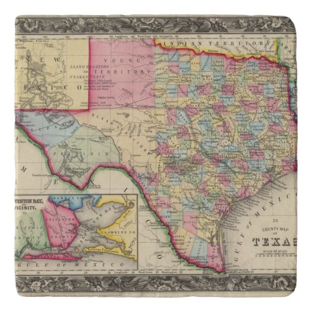 County Map Of Texas Trivet (Front)