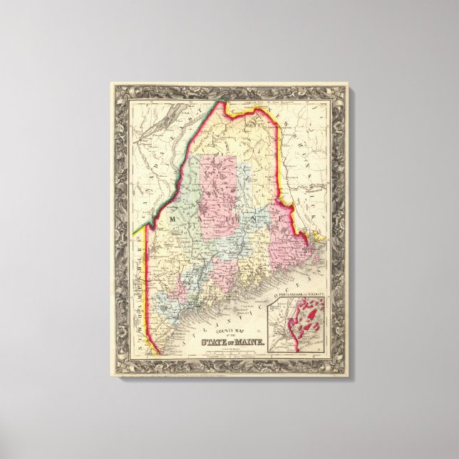 County Map Of The State Of Maine Canvas Print (Front)