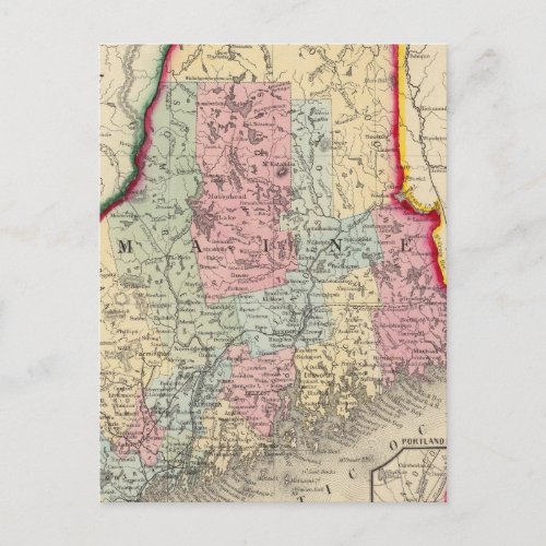 County Map Of The State Of Maine Postcard