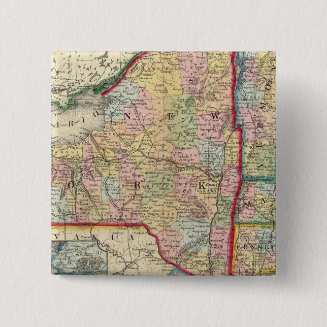 County Map Of The States Of New York Button (Front)