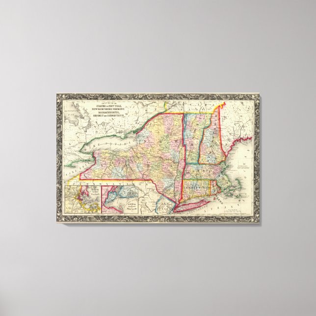 County Map Of The States Of New York Canvas Print (Front)