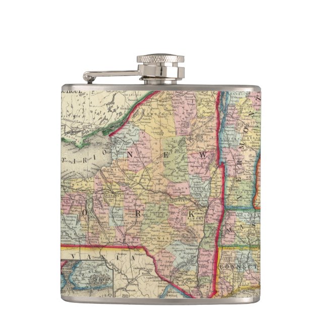 County Map Of The States Of New York Flask (Front)