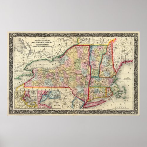 County Map Of The States Of New York Poster