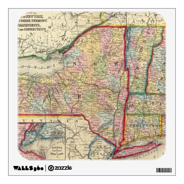 County Map Of The States Of New York Wall Sticker (Front)