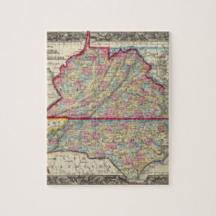 County Map Of Virginia, and North Carolina Jigsaw Puzzle