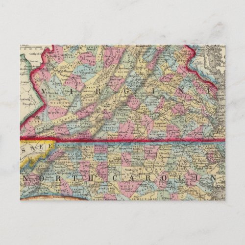 County Map Of Virginia and North Carolina Postcard