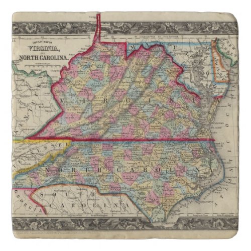 County Map Of Virginia and North Carolina Trivet