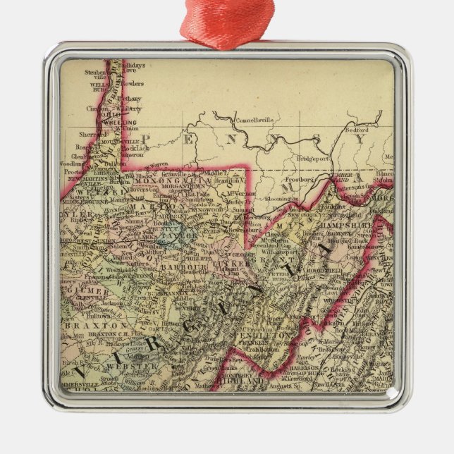 County map West Virginia Metal Ornament (Front)