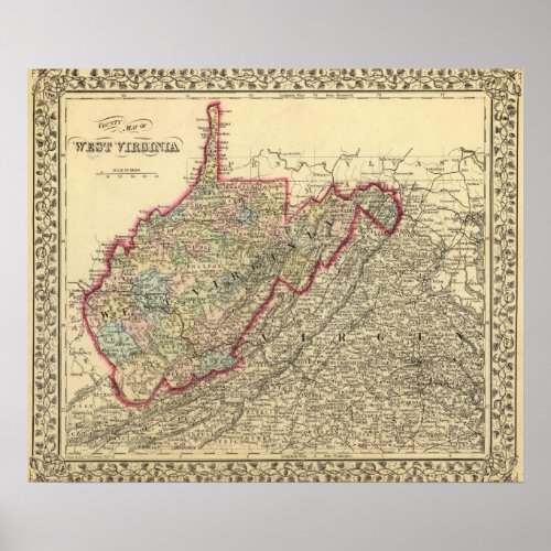 County map West Virginia Poster