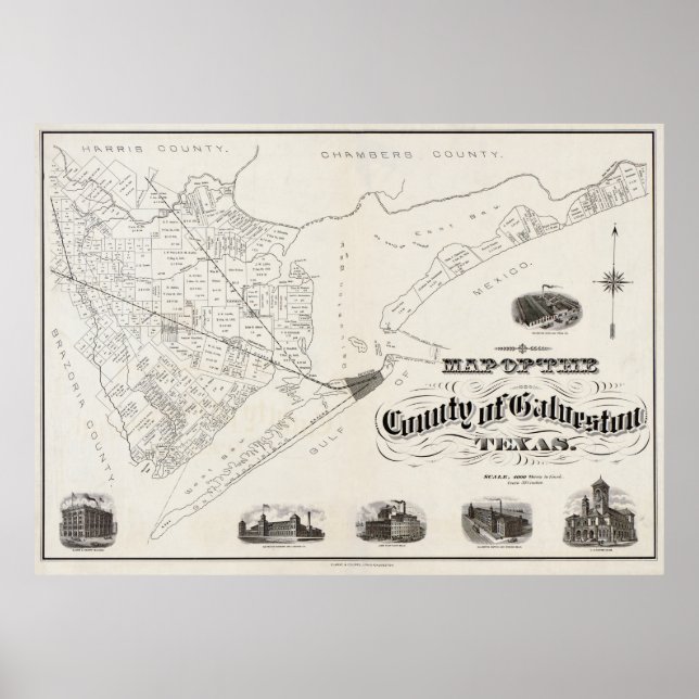 COUNTY of GALVESTON TEXAS MAP 1902 Poster (Front)